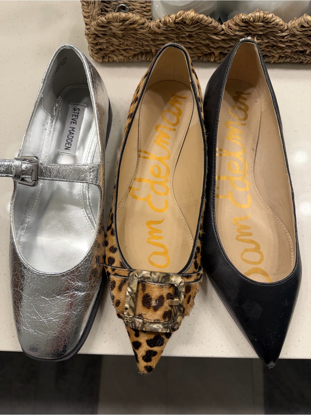 Steve Madden Metallic Silver Mary Jane Flat (left)